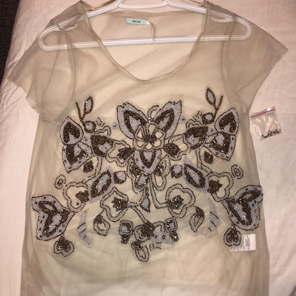 New! Golden beaded mesh blouse